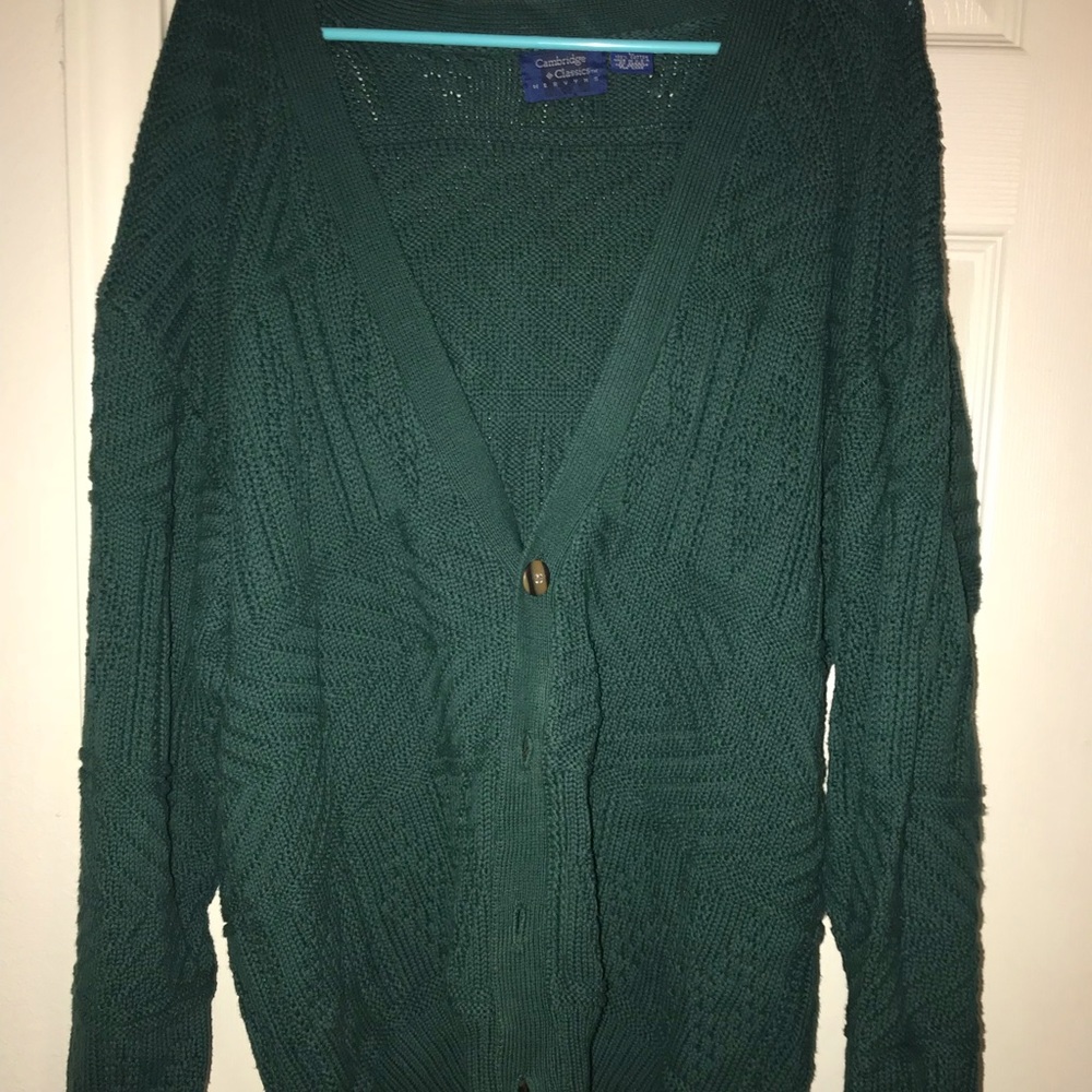 Green button up sweater
